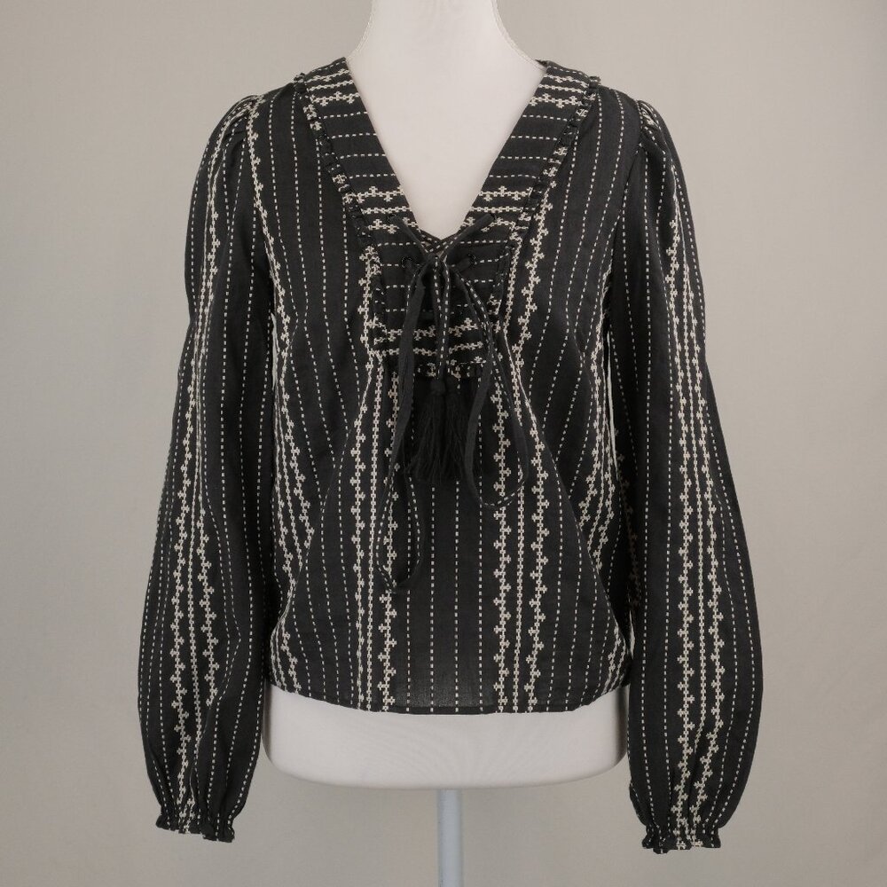 Walter Baker Bonita Embroidery Cadence Printed Cotton Blouse Top, Black, Size XS